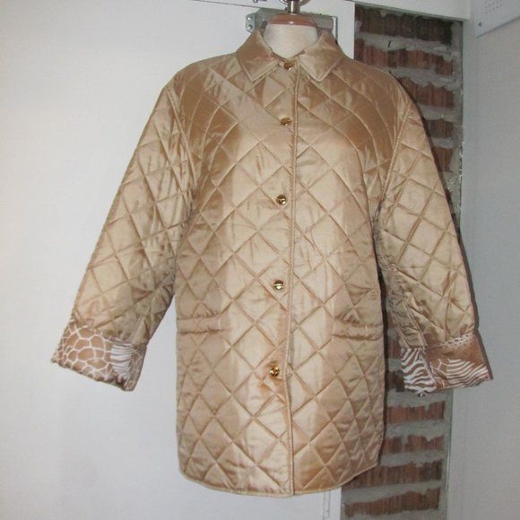 Salvatore Ferragamo Jackets & Blazers - Salvatore Ferragamo VINTAGE Silk Quilted Gold Jacket Coat Leopard Print L